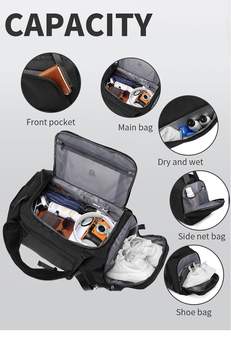 Gym Bag for Men and Women with Shoe & Laptop Compartment, 3-in-1 Sports Travel Duffel Bag Weekender Carry-On Backpack for Airplane & Workout,