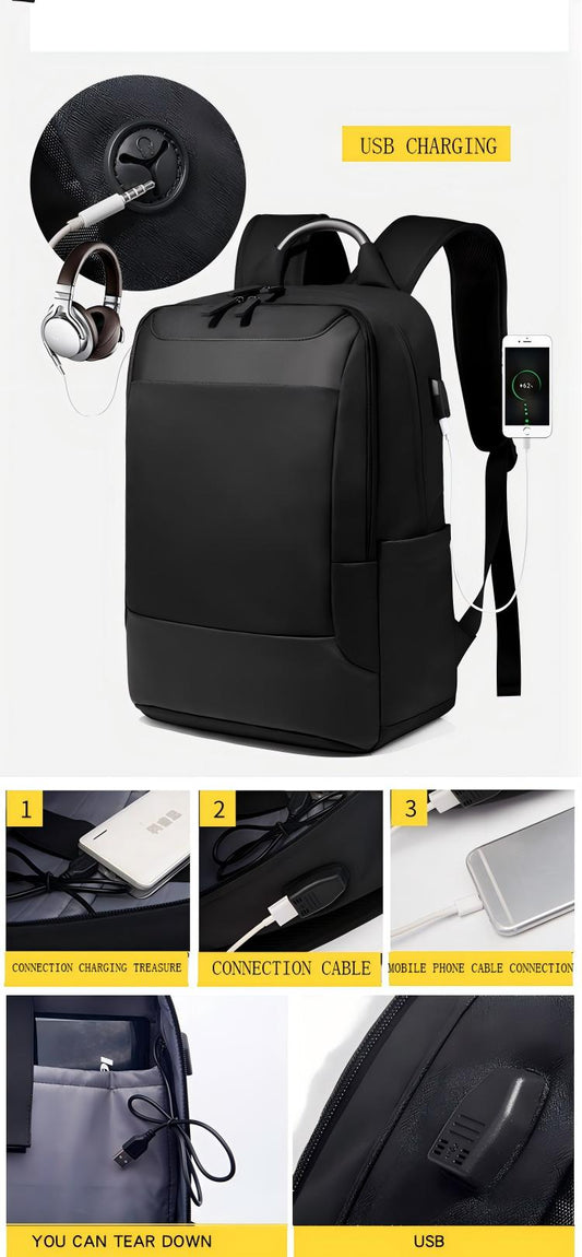 Black Backpack, Laptop Backpack 15.6 Inch Mens Rucksack Work School Bag with USB Charging Port Waterproof Day pack for Business Travel College..