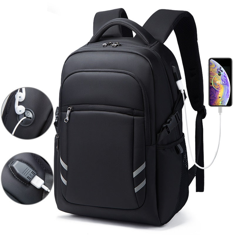 30 L Large size Black Backpack for School, College, and Travel: Water Resistant Bookbag with USB charge port