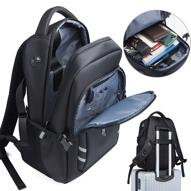 30 L Large size Black Backpack for School, College, and Travel: Water Resistant Bookbag with USB charge port