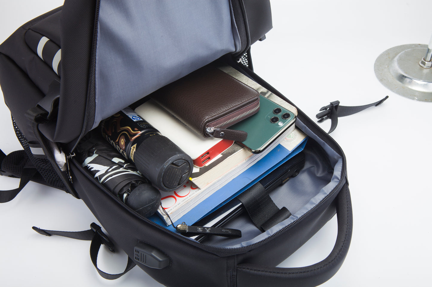 30 L Large size Black Backpack for School, College, and Travel: Water Resistant Bookbag with USB charge port