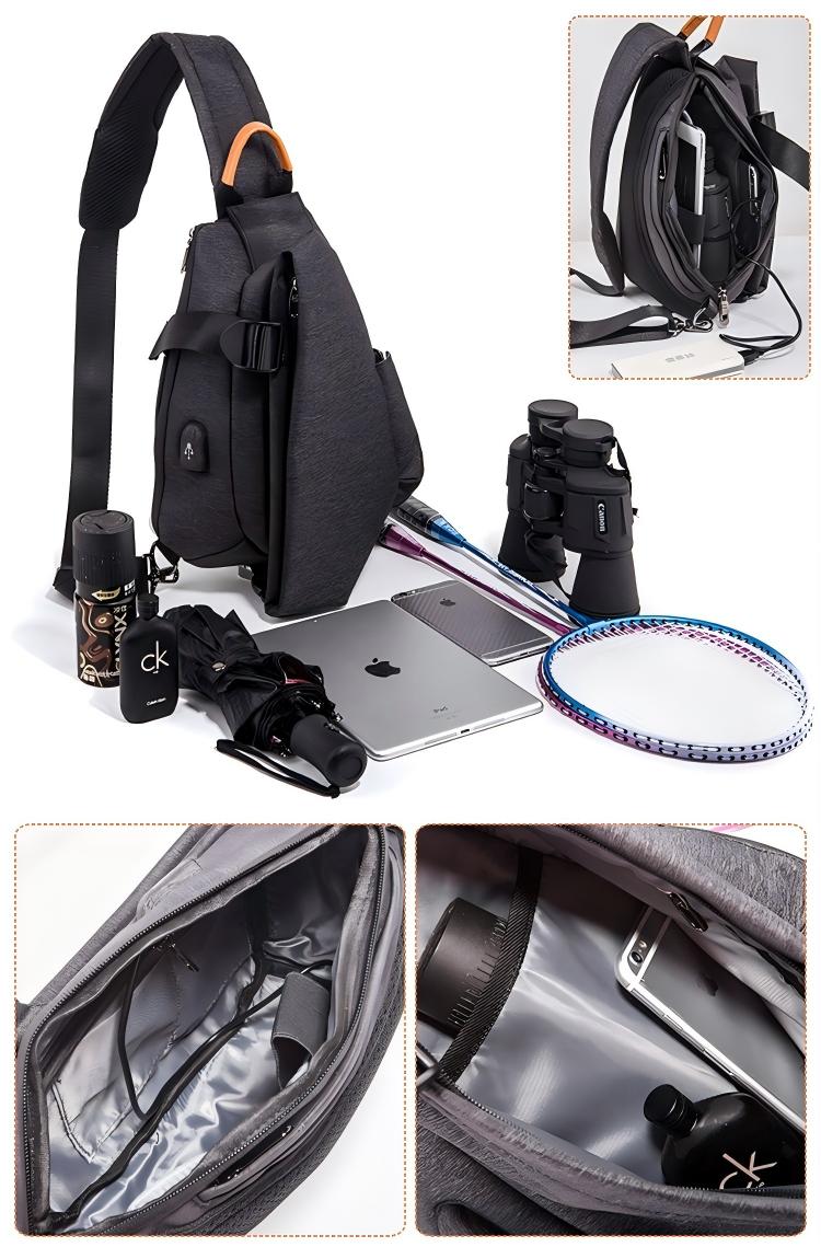 Large capacity Crossbody Sling Backpack Sling Bag Travel Hiking Chest Bag Daypack with USB charge port.