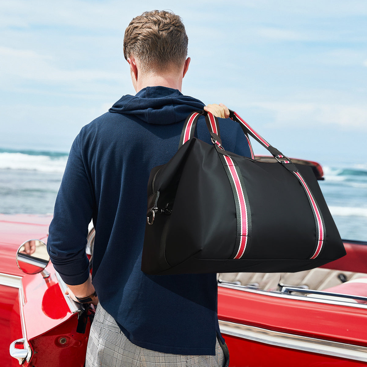 Gym lightway Overnighter Duffel Bags for  Travel Weekender whith trolly sleeve  black.