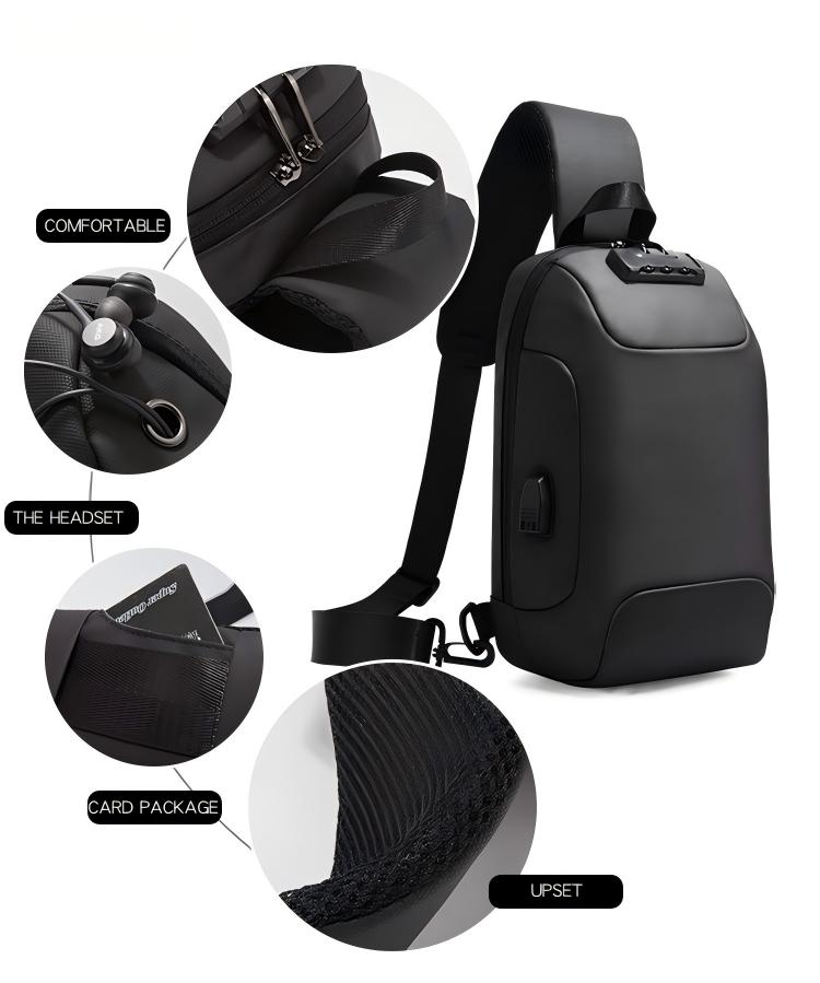 Sling Bag for Men Anti-theft USB Crossbody Shoulder  Waterproof Chest Bag Travel Daily Use