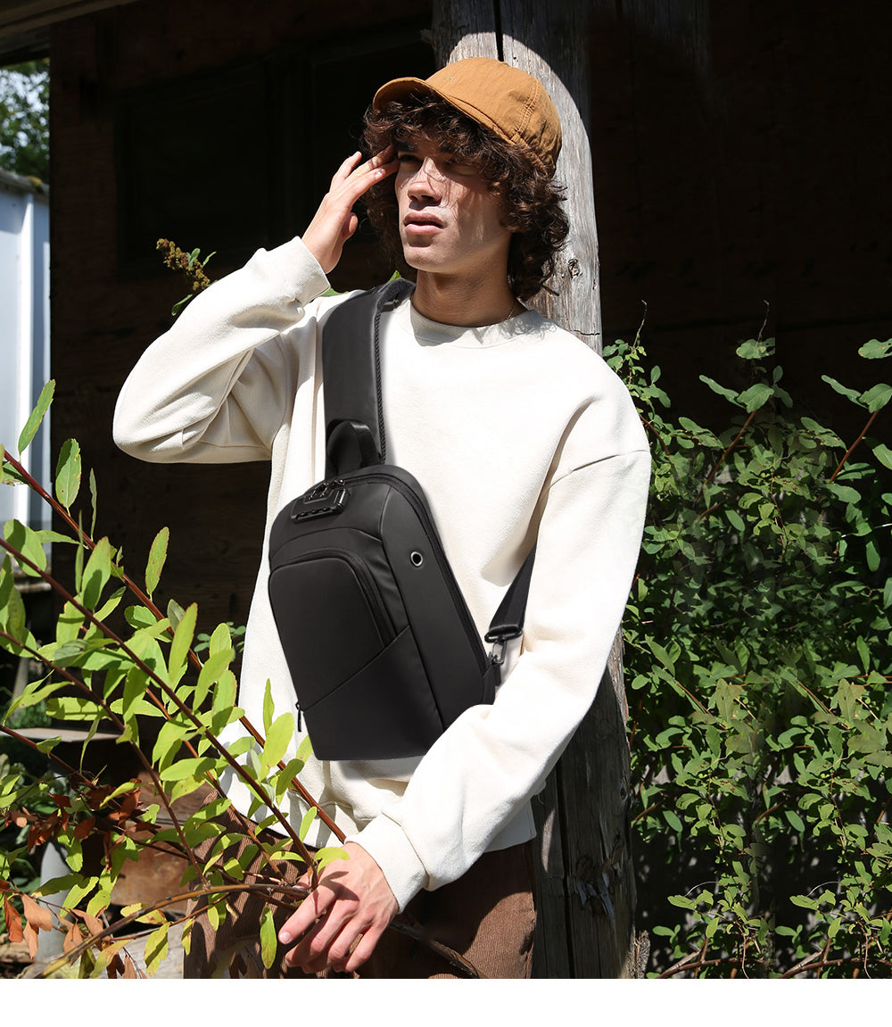 Anti Theft Sling Crossbody Backpack Shoulder Bag for Men,   for Hiking Walking Biking Travel Cycling with USB Charger Port