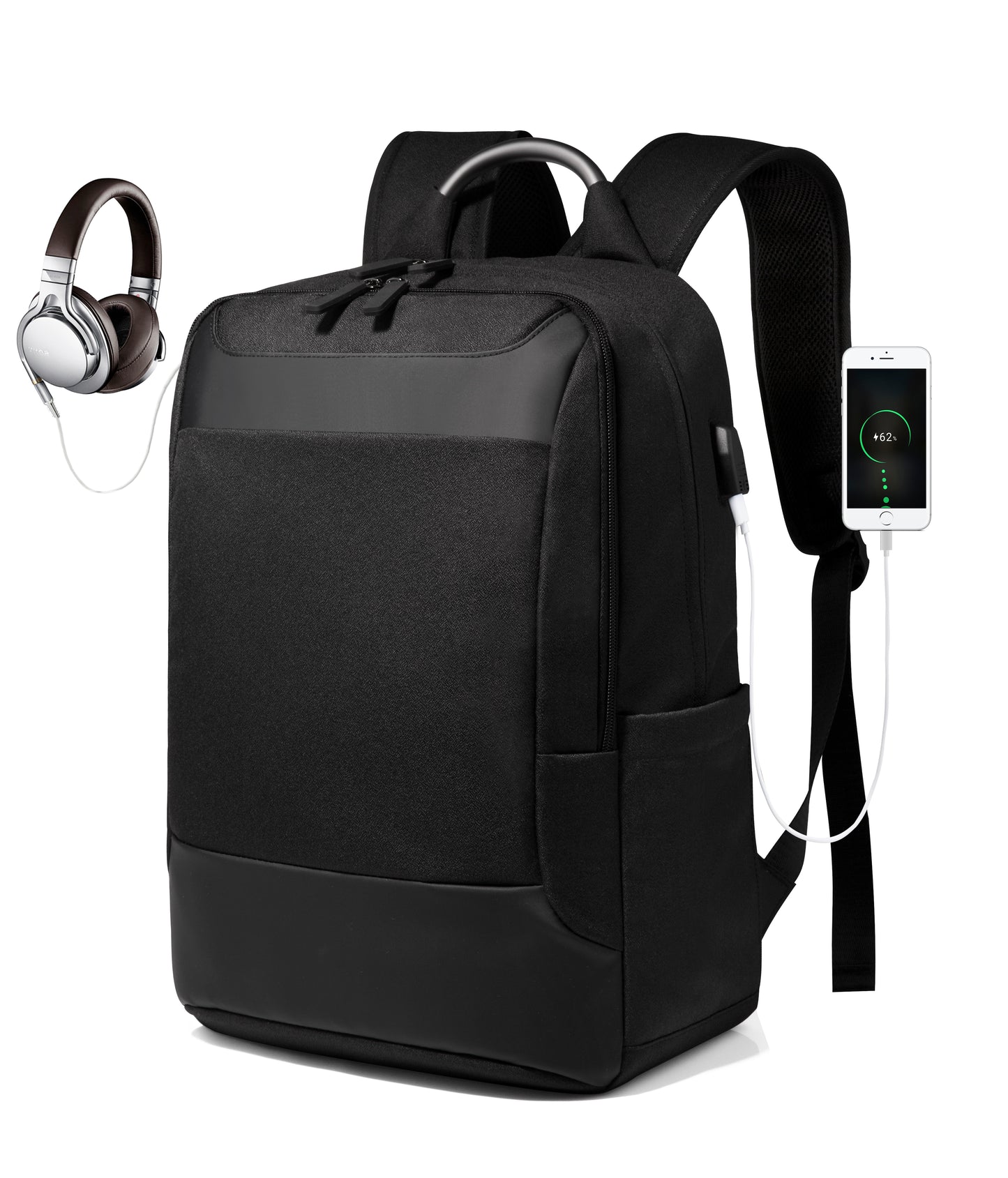 Black Backpack, Laptop Backpack 15.6 Inch Mens Rucksack Work School Bag with USB Charging Port Waterproof Day pack for Business Travel College..