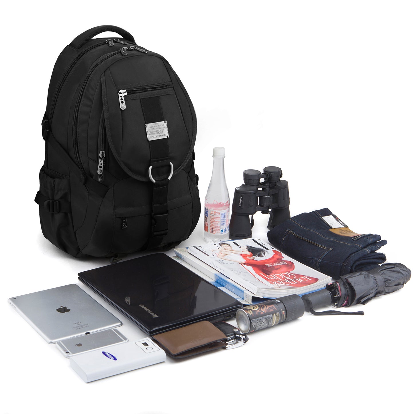 34L  Backpack for School Work Hiking Camping Travelling, Breathable Padded Back & Straps, 3 Zip Compartments,USB/Headphone Port, Water Resistant
