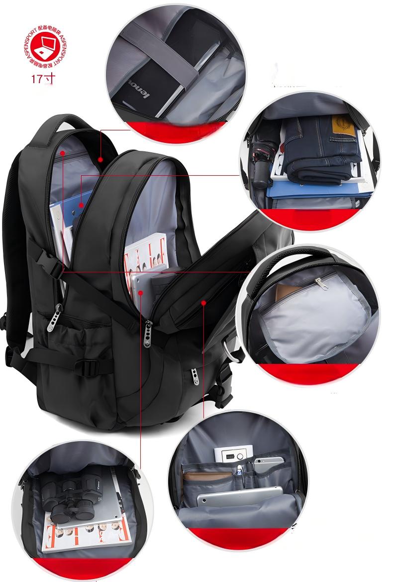 34L  Backpack for School Work Hiking Camping Travelling, Breathable Padded Back & Straps, 3 Zip Compartments,USB/Headphone Port, Water Resistant