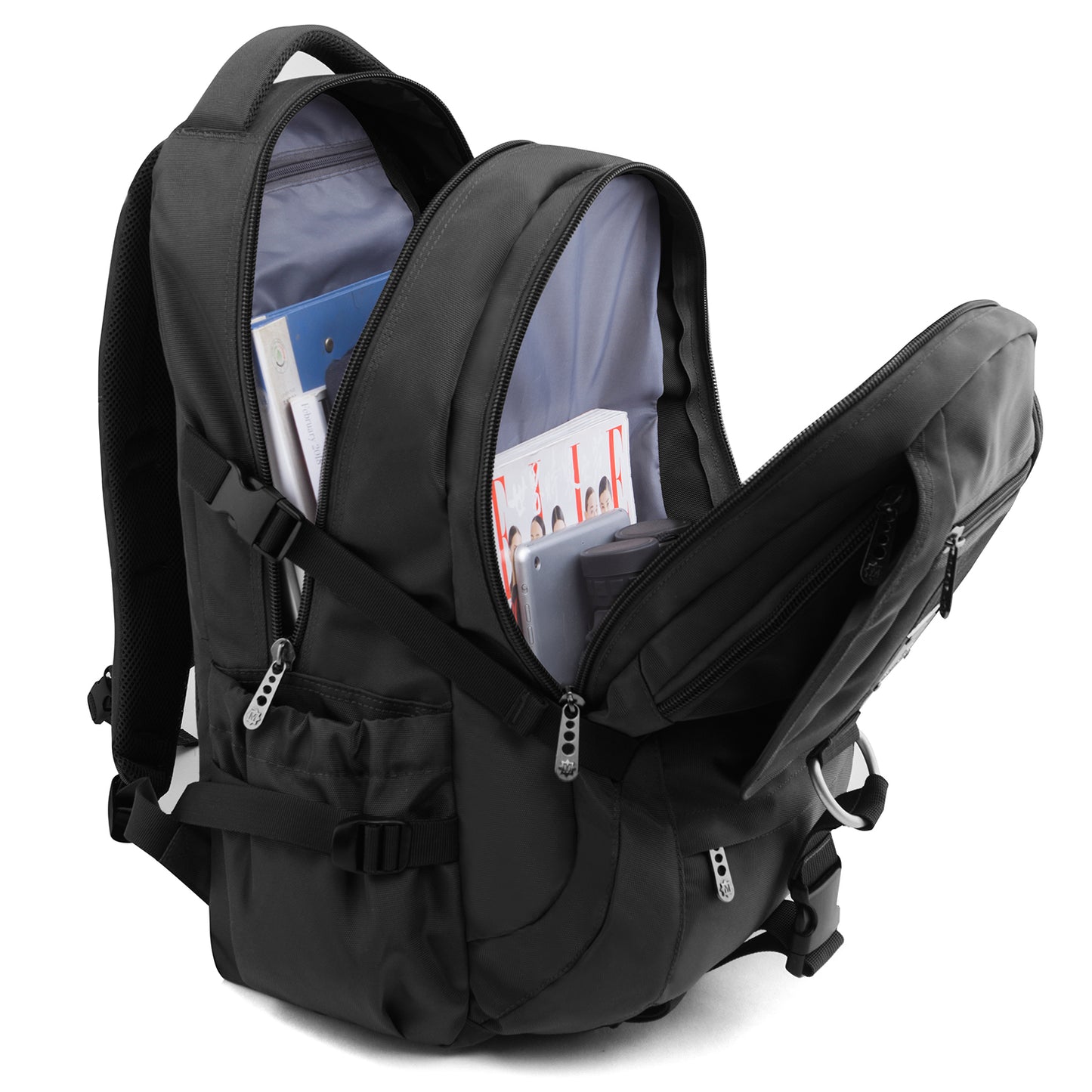 34L  Backpack for School Work Hiking Camping Travelling, Breathable Padded Back & Straps, 3 Zip Compartments,USB/Headphone Port, Water Resistant