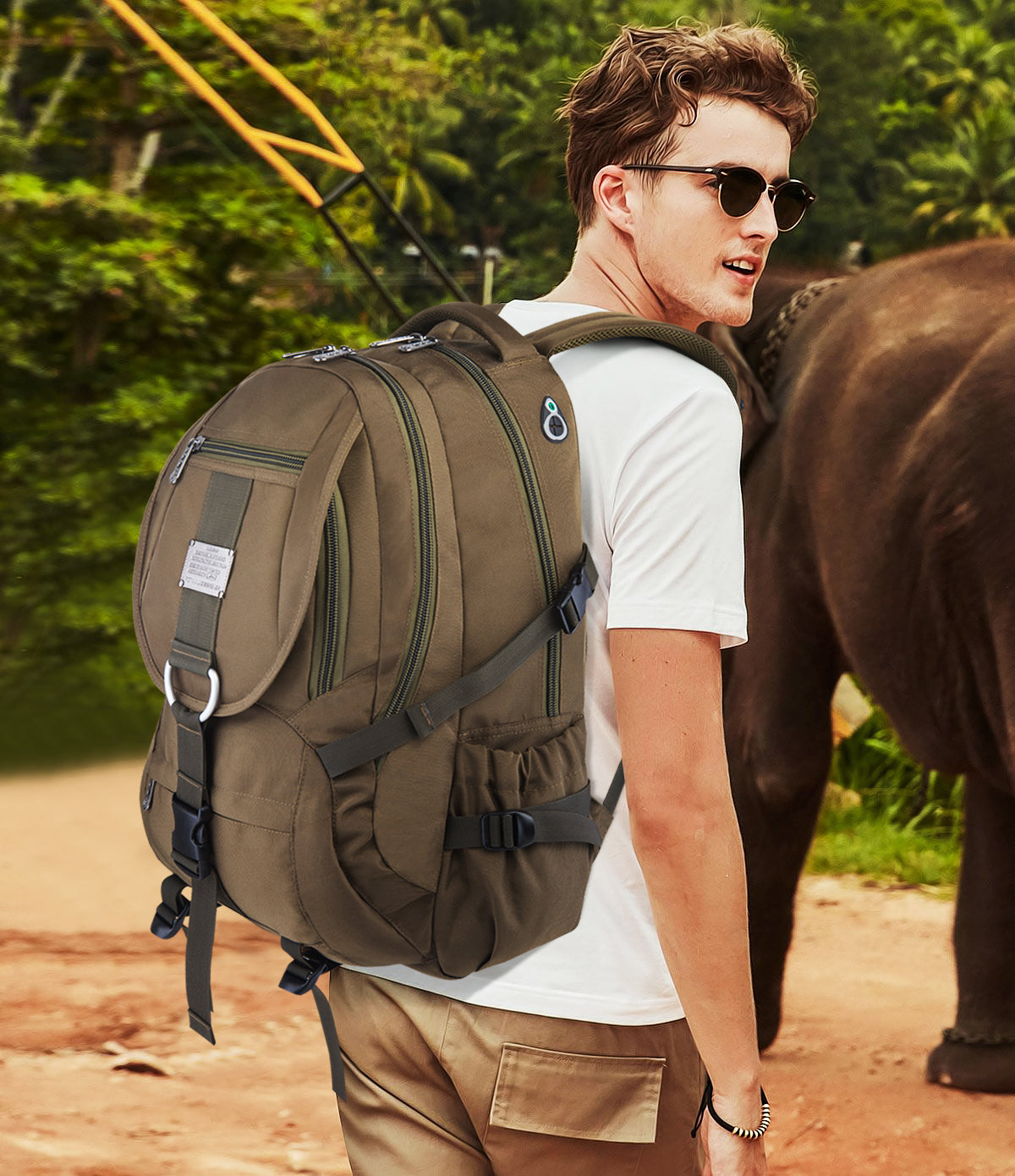 34L  Backpack for School Work Hiking Camping Travelling, Breathable Padded Back & Straps, 3 Zip Compartments,USB/Headphone Port, Water Resistant